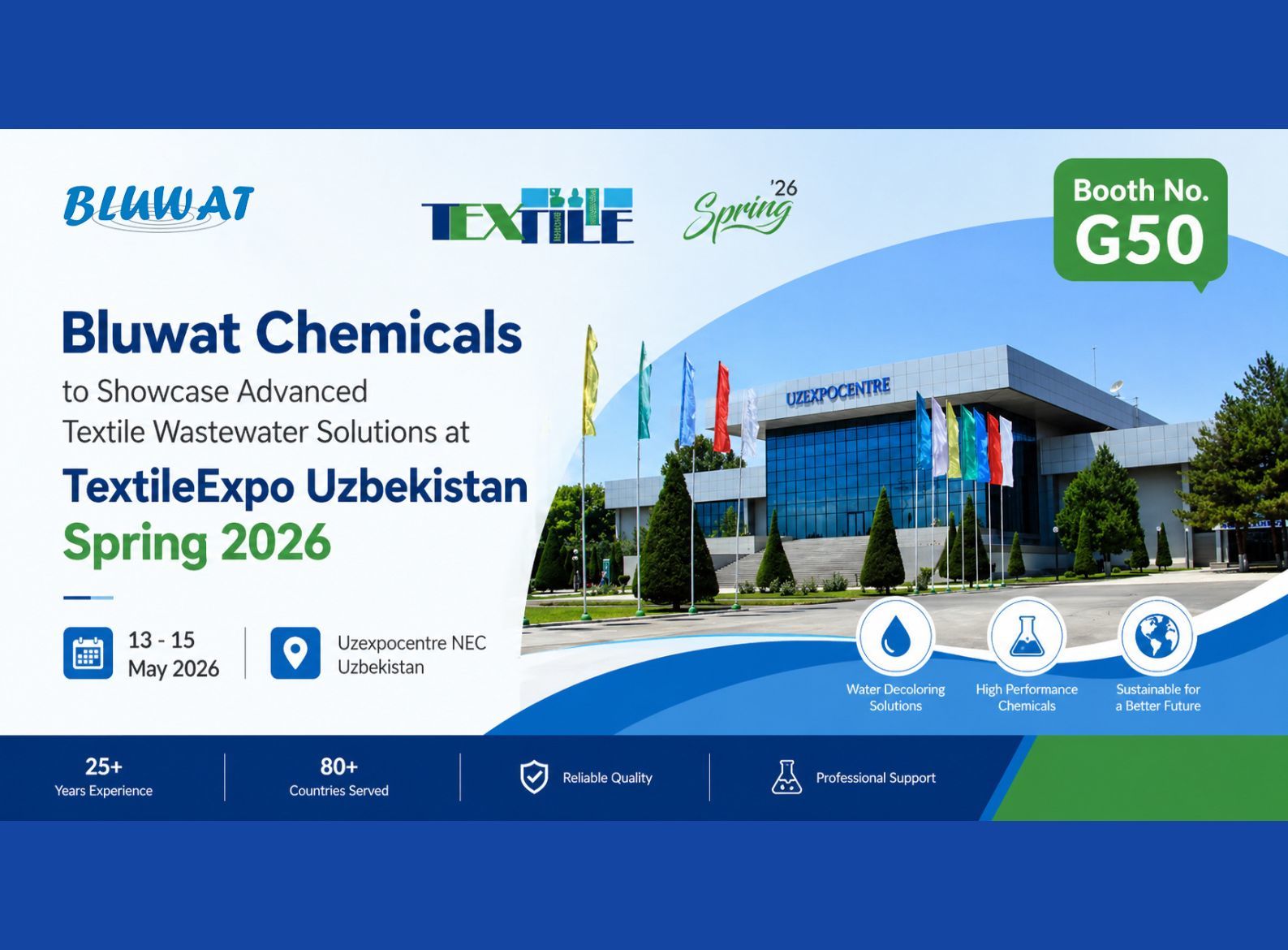 บล็อกบริษัทล่าสุดเกี่ยวกับ Bluwat Chemicals สนับสนุนโครงการบำบัดน้ำเสียสิ่งทอในอุซเบกิสถาน