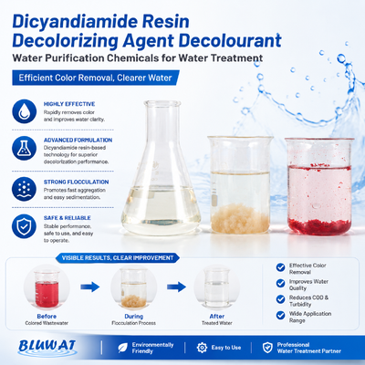 ซื้อ BWD-01 สารกำจัดสีน้ำ - สารลดสีเรซิน Dicyandiamide ที่มีเนื้อหาเป็นของแข็ง 55% สำหรับการบำบัดน้ำเสียอุตสาหกรรม การผลิตออนไลน์