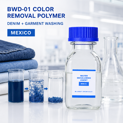 ซื้อ BWD-01 โพลีเมอร์ประจุบวกสำหรับกำจัดสีในน้ำที่มีปริมาณของแข็ง 50% สำหรับน้ำเสียจากการซักผ้ายีนส์ การผลิตออนไลน์