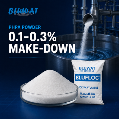 ซื้อ PHPA Powder Make-Down ที่ 0.1-0.3% ความเข้มข้นของสารละลาย การผลิตออนไลน์