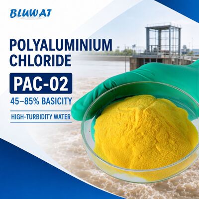 ซื้อ PAC-02 โพลีอะลูมิเนียมคลอไรด์ สีเหลือง ชนิดผง ความเป็นด่าง 45-85% สำหรับบำบัดน้ำขุ่นสูง การผลิตออนไลน์