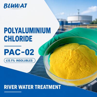 ซื้อ โพลีอะลูมิเนียมคลอไรด์แบบพ่นแห้ง PAC-02 ที่มี Al2O3 ขั้นต่ำ 30% และสารที่ไม่ละลายน้ำสูงสุด 0.1% สำหรับการบำบัดน้ำในแม่น้ำ การผลิตออนไลน์